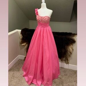 Beautiful Beaded and Sequined, One-shoulder Ruffled Ball Gown
